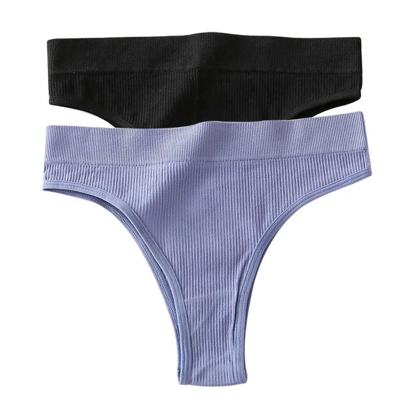 Stringi z wysokim stanem 2 szt. - Czarny + niebieski L/XL