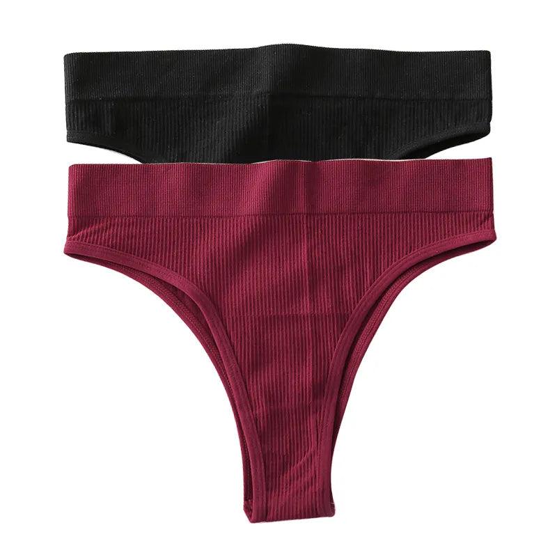 Stringi z wysokim stanem 2 szt. - Czarny + czerwony L/XL