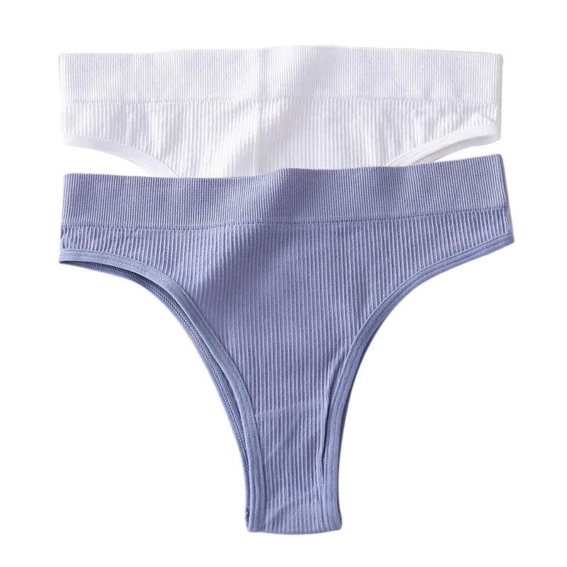 Stringi z wysokim stanem 2 szt. - Niebieski + biały L/XL