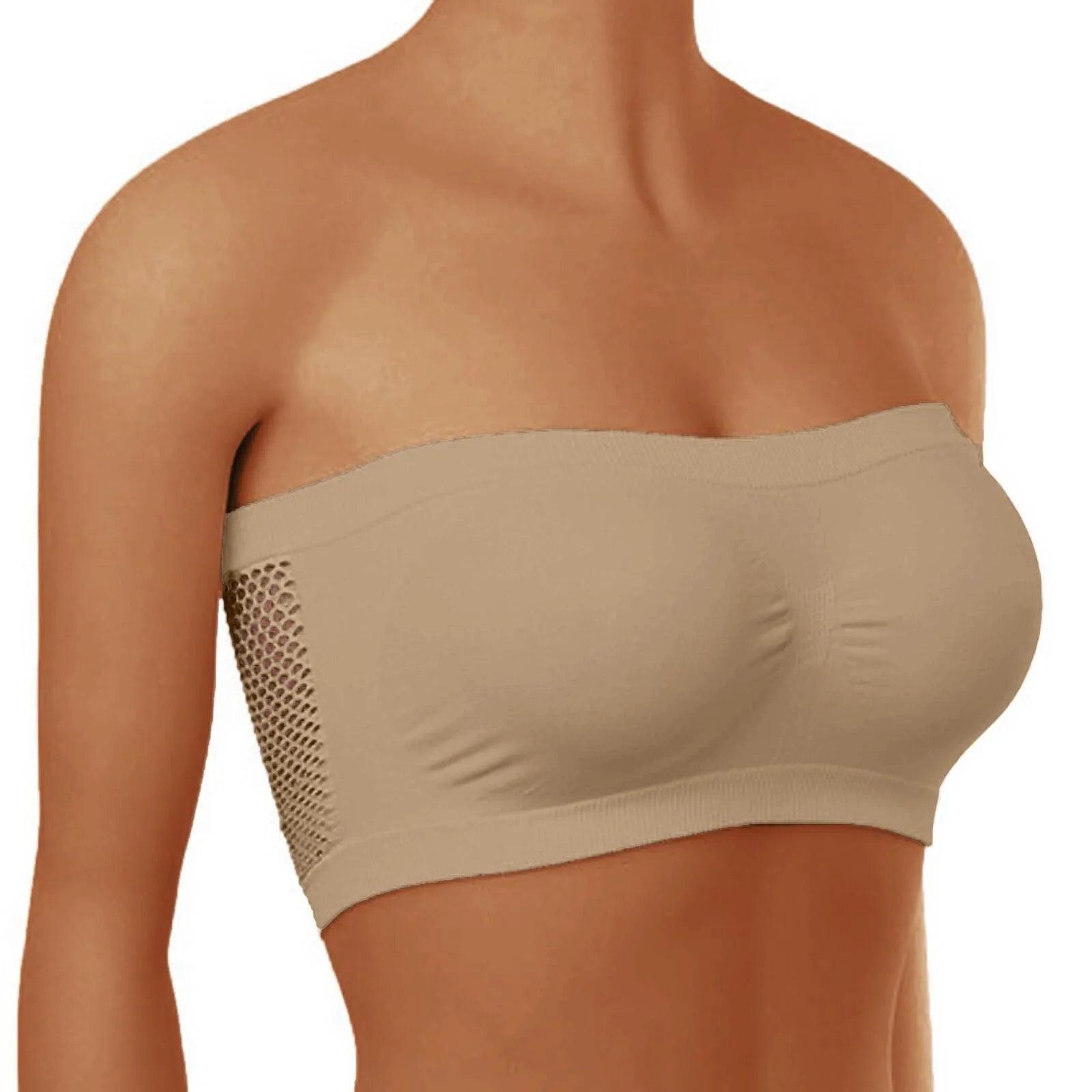 Uniwersalny biustonosz sportowy bandeau - Beżowy XXXL