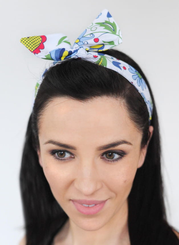 Opaska na włosy folk kaszubska biała