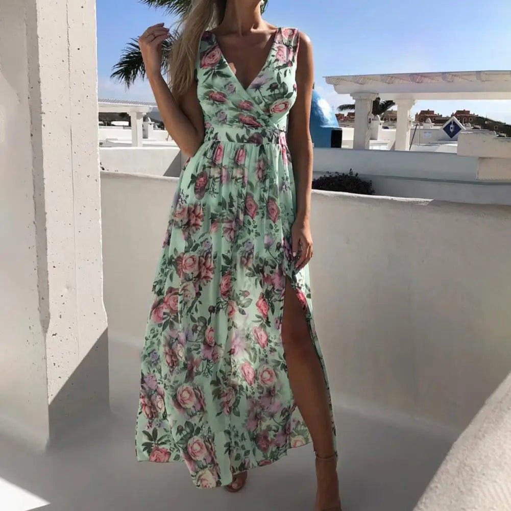 Sukienka maxi w kwiaty - Zielony S/M