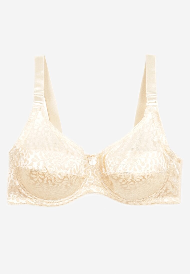 Jasnobeżowy Biustonosz z Regulowanymi Ramiączkami o Koronkowym Wykończeniu Kefefia