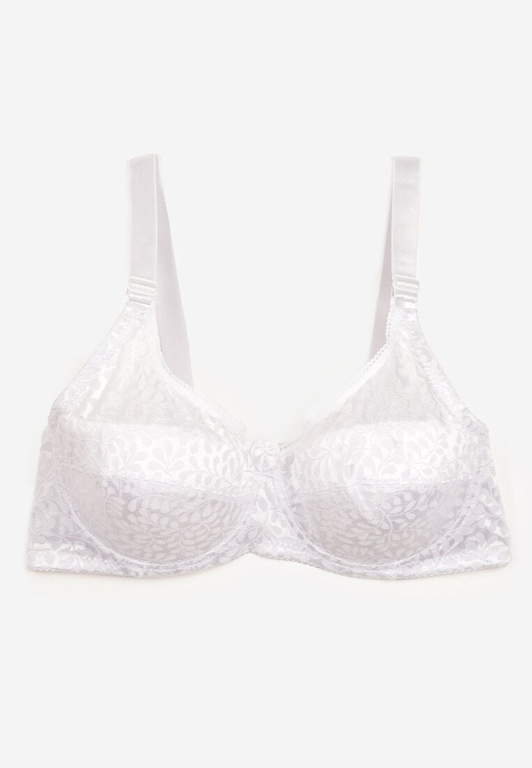 Biały Biustonosz z Regulowanymi Ramiączkami o Koronkowym Wykończeniu Kefefia