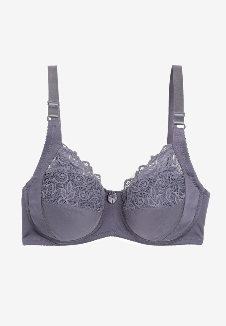 Granatowy Koronkowy Biustonosz z Regulowanymi Ramiączkami Vikiriie