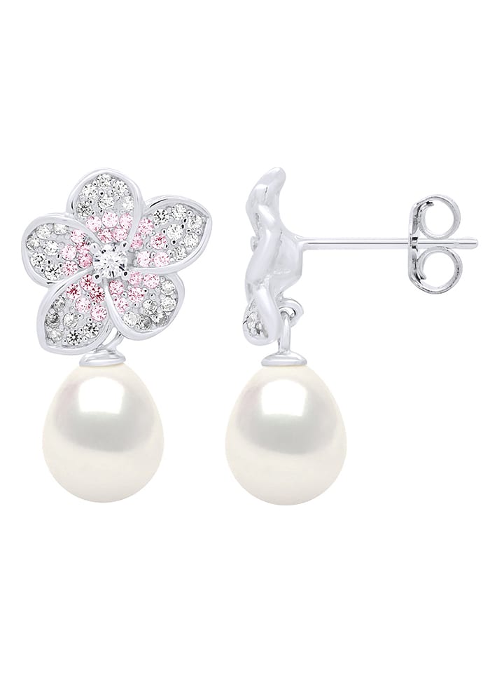 ATELIERS SAINT GERMAIN Srebrne kolczyki-wkrętki z cyrkoniami i perłami