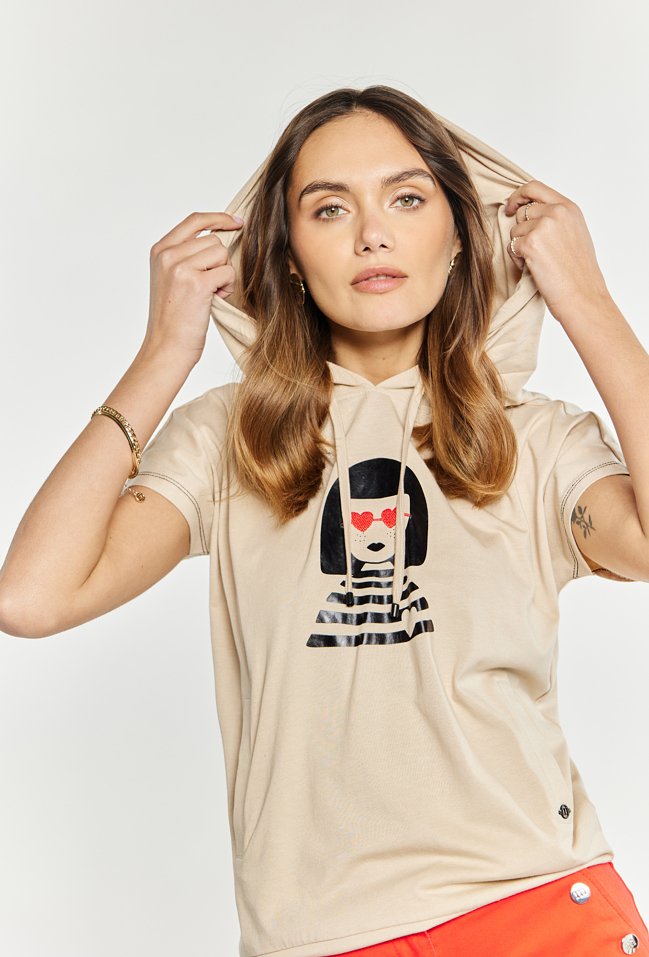 T-shirt damski z kapturem - Monnari