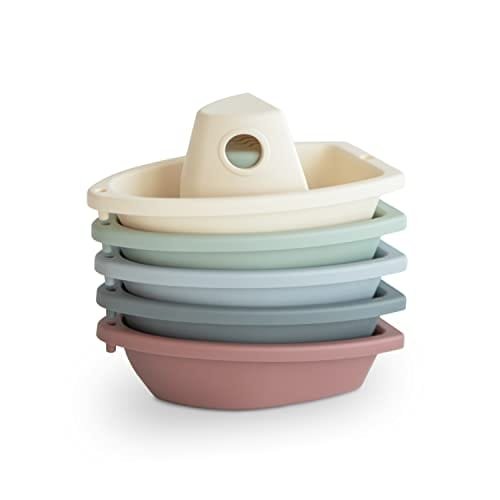 Mushie Stackable Bath Boats Toy | Pływające zabawki do wanny dla niemowląt i małych dzieci Zestaw 5 | Wyprodukowano w Danii