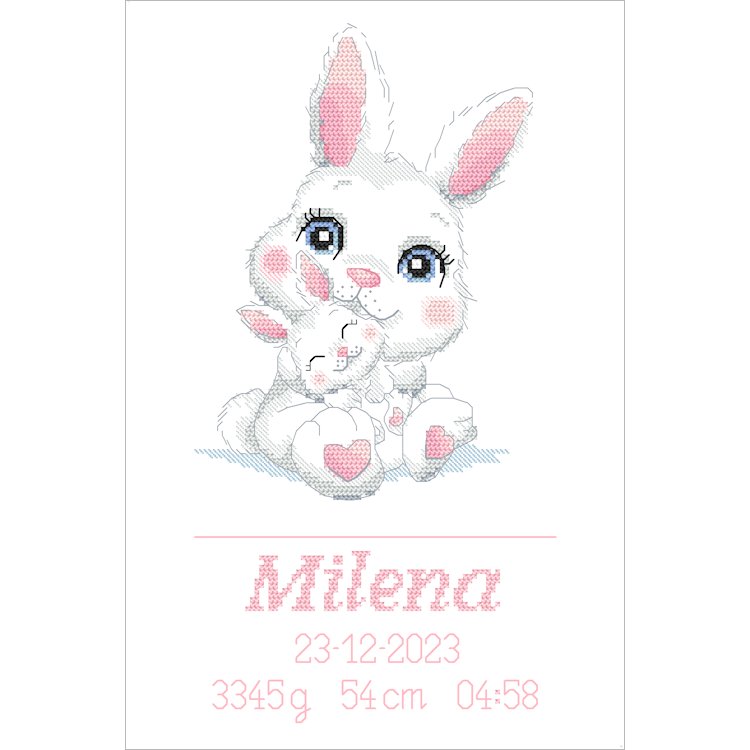 Haft krzyżykowy - Zestaw do haftu - Metryczka z króliczkami - Dziewczynka