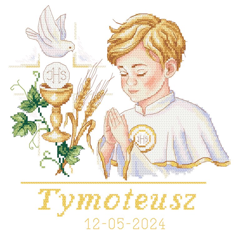 Haft krzyżykowy - Zestaw do haftu - Pamiątka Komunii - Chłopczyk