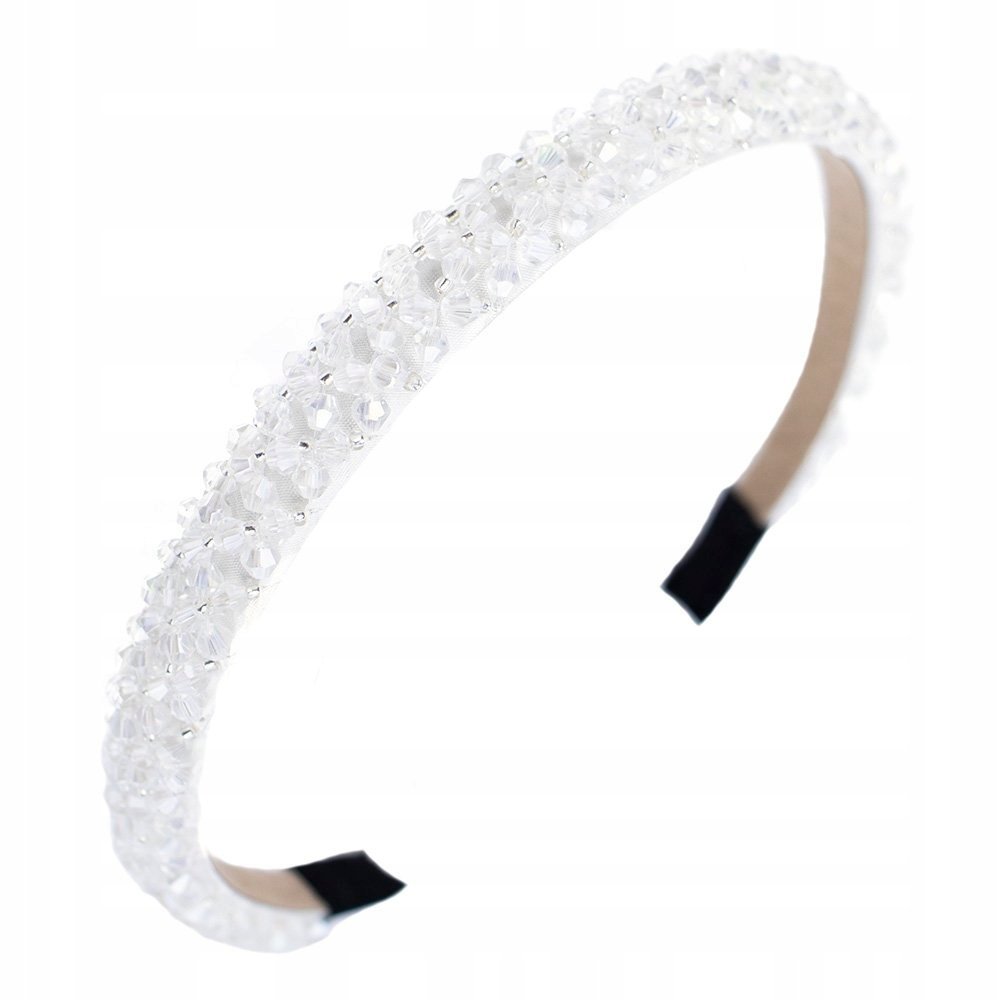 Opaska klasyczna do włosów wygodna cyrkonie diamenty elegancka ozdoba biała