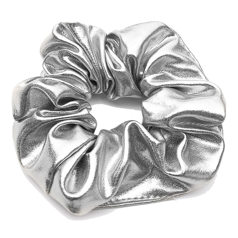 Gumka frotka scrunchie do włosów bez łączeń błyszcząca srebrna elegancka