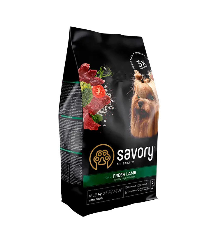 SAVORY KARMA SUCHA Z JAGNIĘCINĄ DLA PSÓW DOROSŁYCH MAŁYCH RAS 8 KG