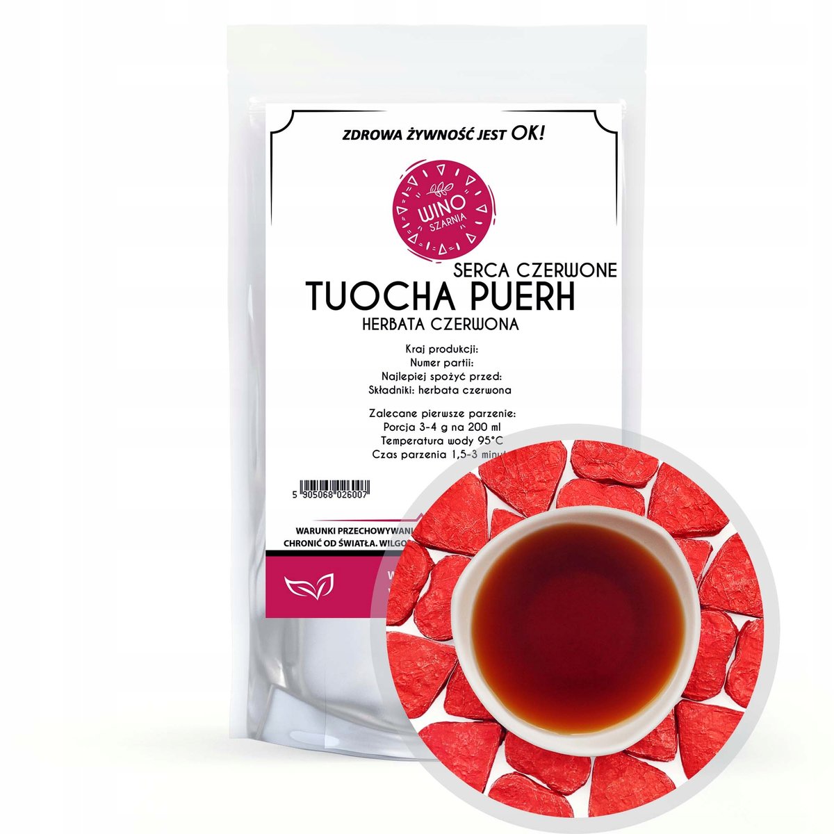 Herbata czerwona puerh prasowana TUOCHA Serca Czerwone - 50g liściasta