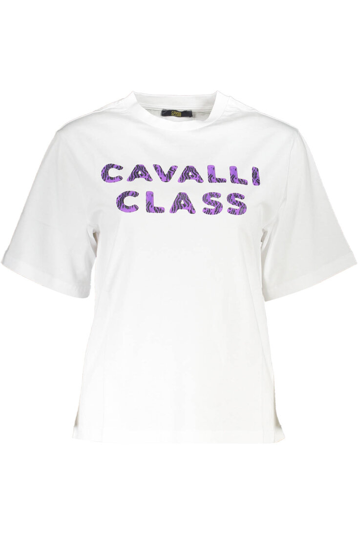 CAVALLI CLASS T-SHIRT Z KRÓTKIM RĘKAWEM DAMSKI BIAŁY