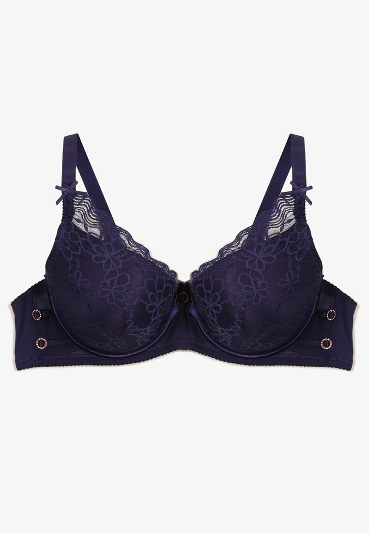 Granatowy Biustonosz z Usztywnionymi Miseczkami i Koronką Tinarria