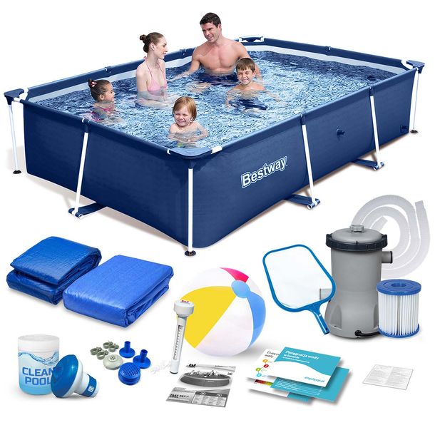 ﻿Basen ogrodowy stelażowy 259x170x61 cm zestaw 15w1 Bestway 56403N