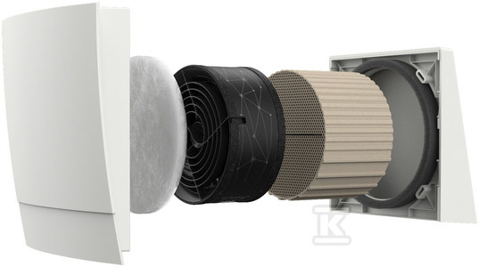 Rekuperator ścienny KERMI D13 - kompletny zestaw (panel wewnętrzny, wymiennik, wentylator, osłona biała, rura 500 mm)