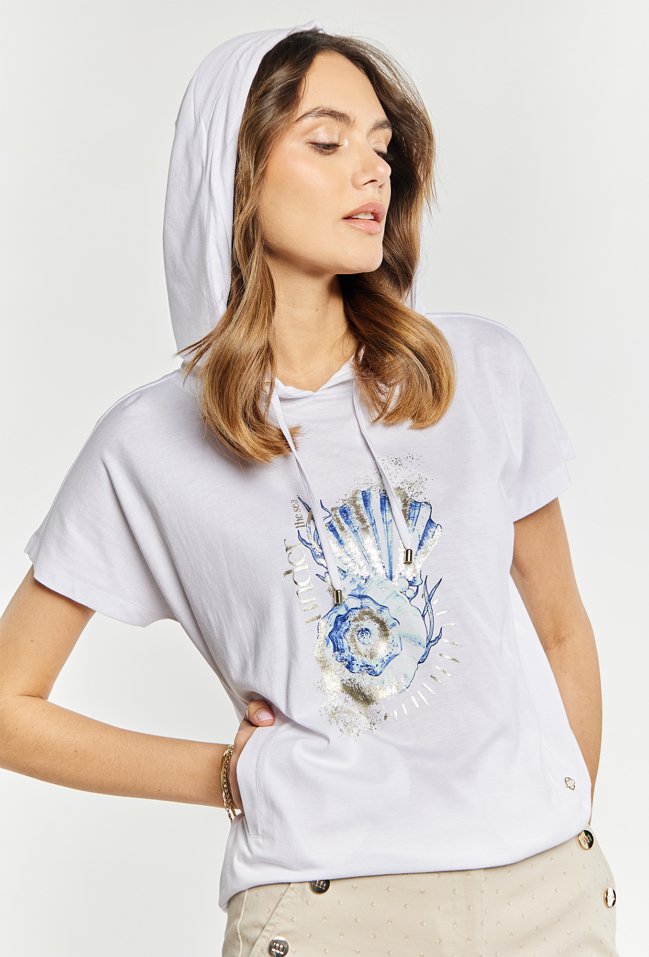 T-shirt damski z kapturem - Monnari