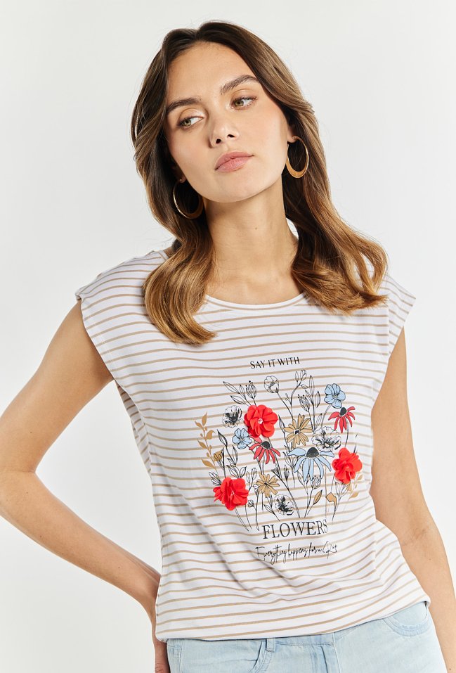 Wiskozowy T-shirt damski - Monnari