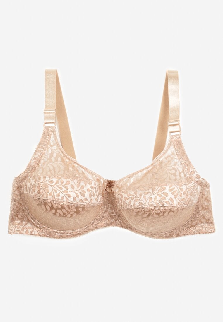 Ciemnobeżowy Biustonosz Koronkowy z Usztywnieniem i Regulowanymi Ramiączkami Lurefia