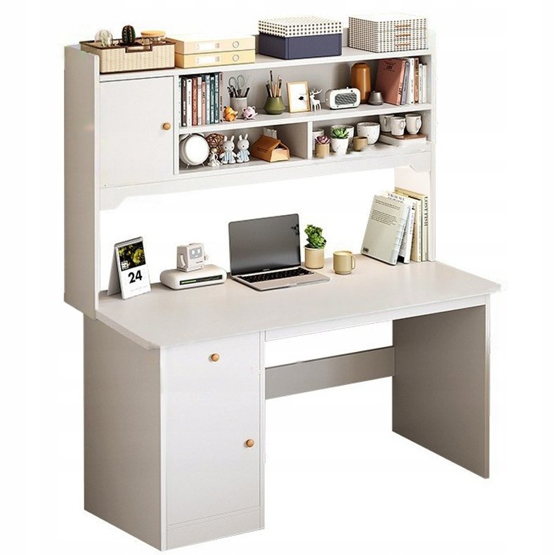 BIURKO KOMPUTEROWE BIAŁE LOFT POD LAPTOP KOMPUTER NOWOCZESNE Z 7 PÓŁKAMI