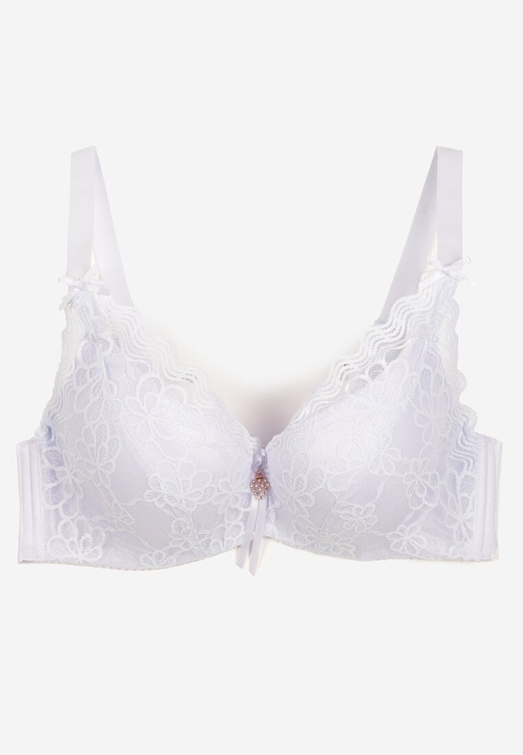 Biały Biustonosz z Koronką i Regulowanymi Ramiączkami Tinamalli