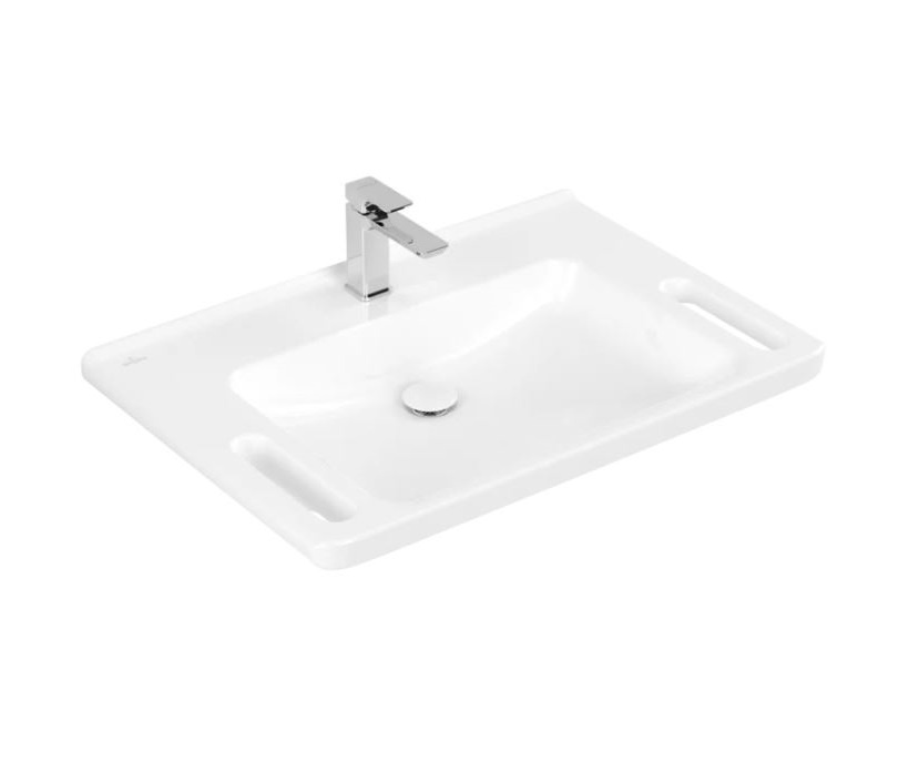 Villeroy & Boch ViCare Umywalka wisząca 80x55 cm bez przelewu jeden otwór na baterię biały połysk z powłoką CeramicPlus i AntiBac 4A6881T2