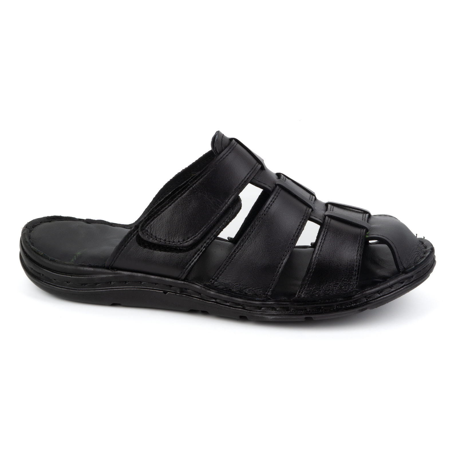 Klapki męskie skórzane tęgie 670021 czarne - Buty Olivier