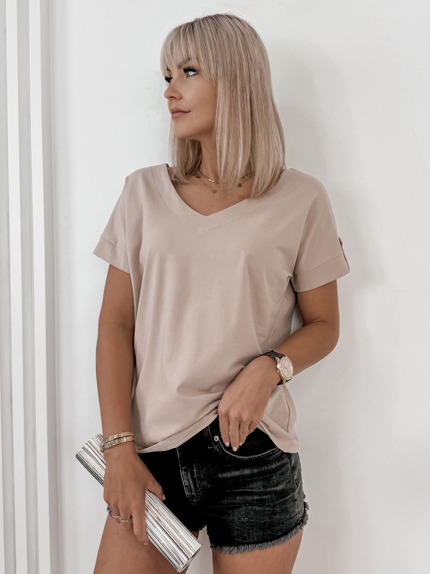 BLUZKA TEREZA BEŻOWA UNI - Ubra