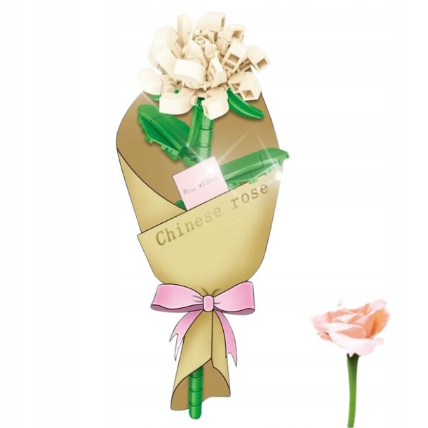 Biała Róża Klocki Kwiaty Konstrukcyjne Sztuczne Do Wazonu Kwiatki Zestaw