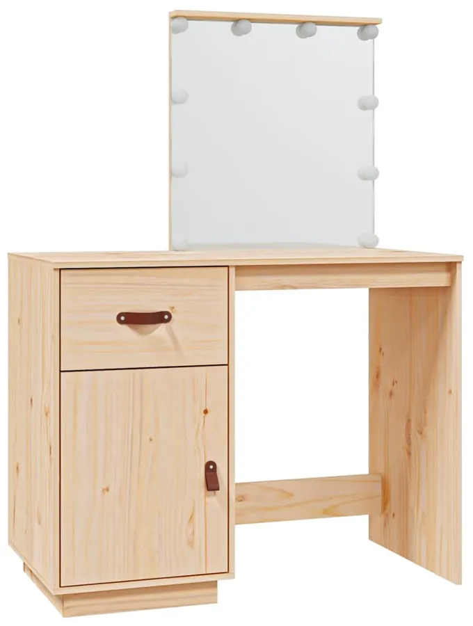 Drewniana toaletka z lustrem podświetlanym naturalna L0-W79