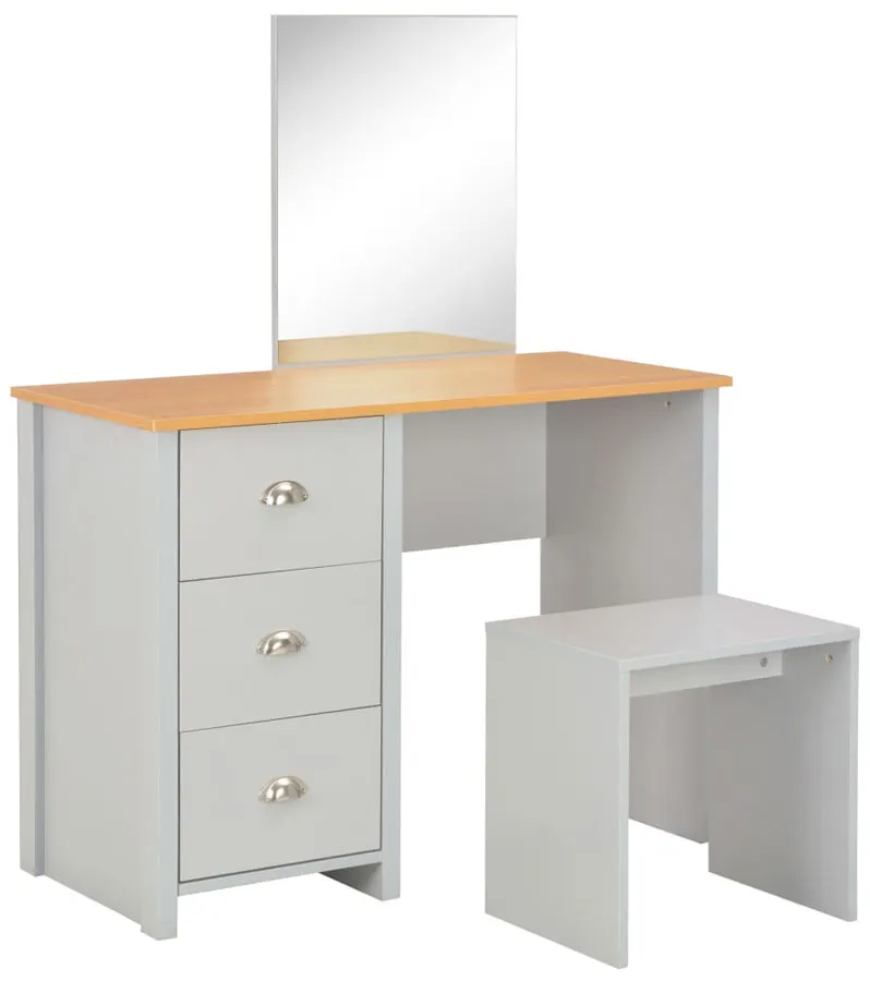 Szara toaletka nowoczesna z lustrem i stołkiem - Braga