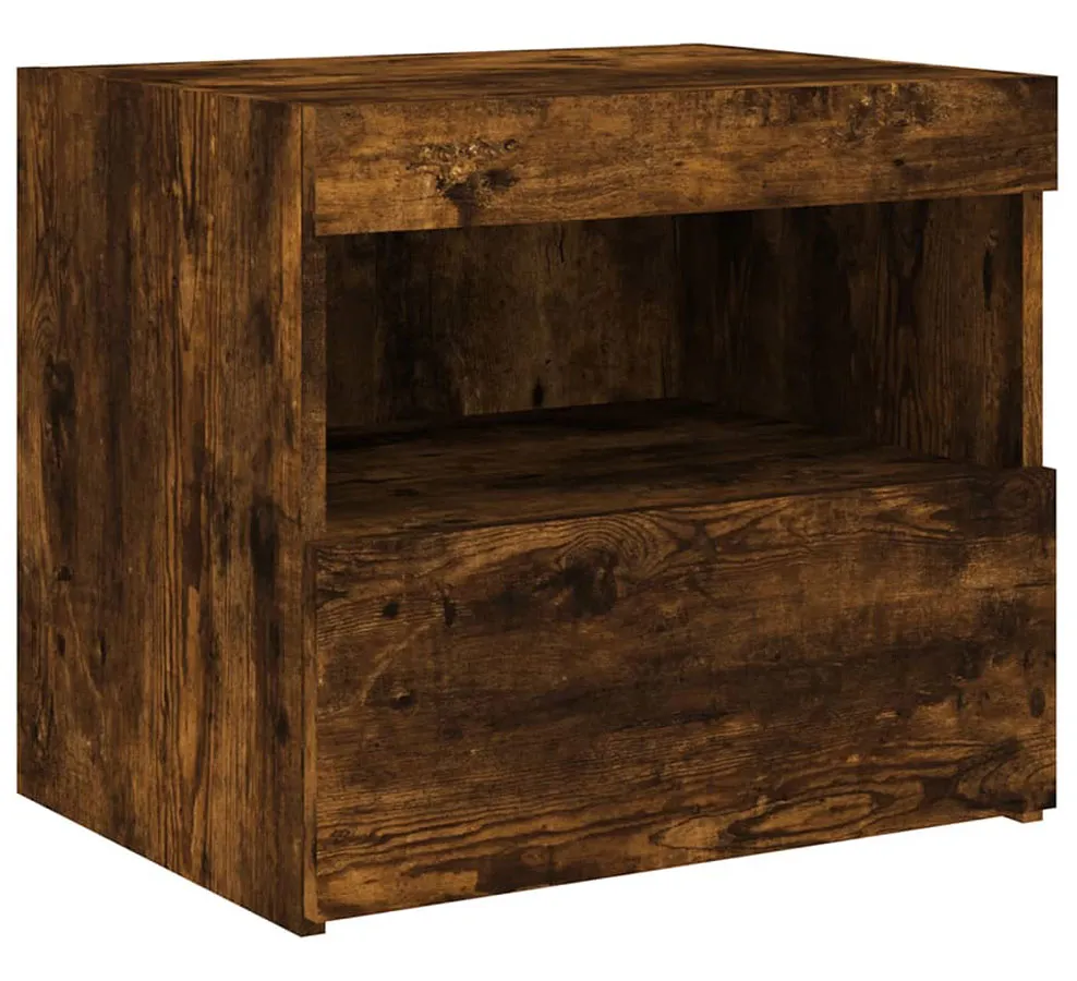 Podświetlana szafka nocna z półką i szufladą przydymiony dąb P1-Z37