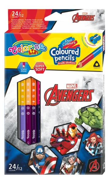 Kredki ołówkowe trójkątne Colorino Kids 24 kolorów 12 sztuk z temperówką Avengers - PATIO