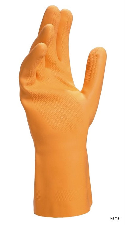 DELTAPLUS VENIPRO VE450 RĘKAWICE Z GRUBEGO LATEKSU, FLOKOWANE, DŁ. 30 CM, GR. 1 MM (POMARAŃCZOWY, 10/11)