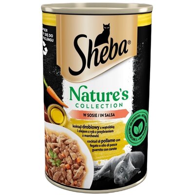 SHEBA puszka 400 g Nature's Collection – mokra pełnoporcjowa karma dla dorosłych kotów, koktajl drobiowy z wątróbką i olejem z ryb z przybraniem z marchewki, w terynie