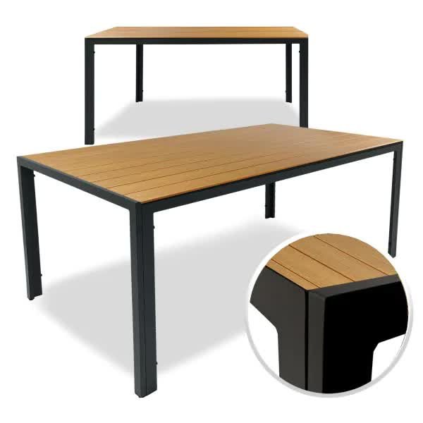 Stół ogrodowy metal prostokąt ALLEN 205x90x74cm czarny + naturalny