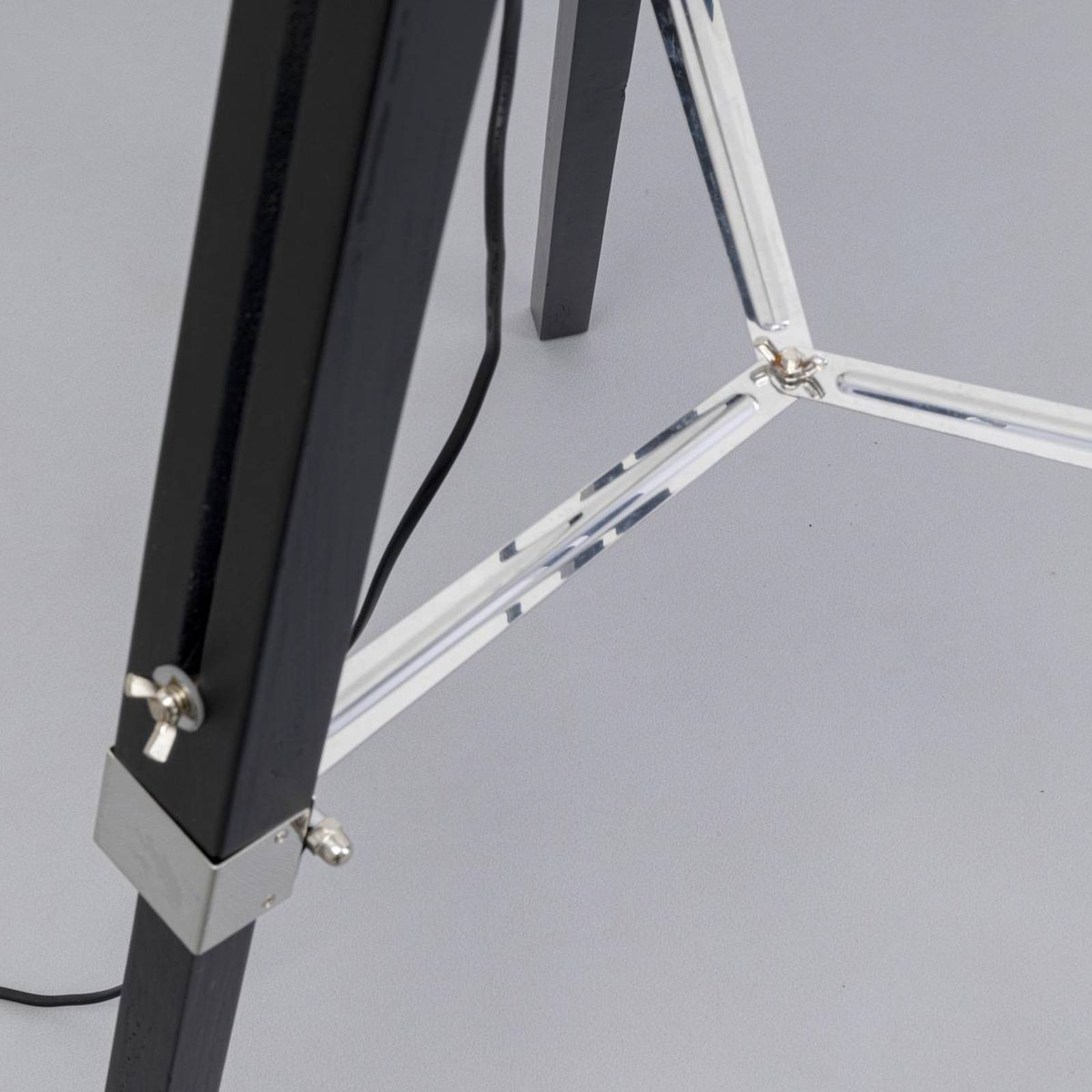 Lampa podłogowa Kare Raquette, czarny, tekstylny, drewno, wysokość 144 cm