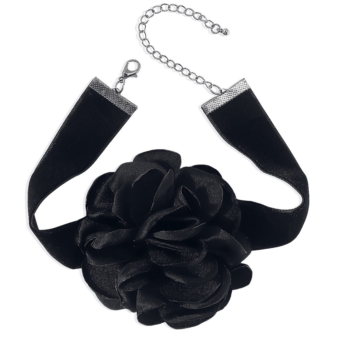 Naszyjnik CHOKER ozdobny KWIAT na szyjęRÓŻA elegancki czarny