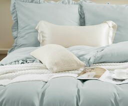 Spod Igły I Nitki Pościel z mikrofibry 220x200 Ruffy szałwiowa z falbanką I24