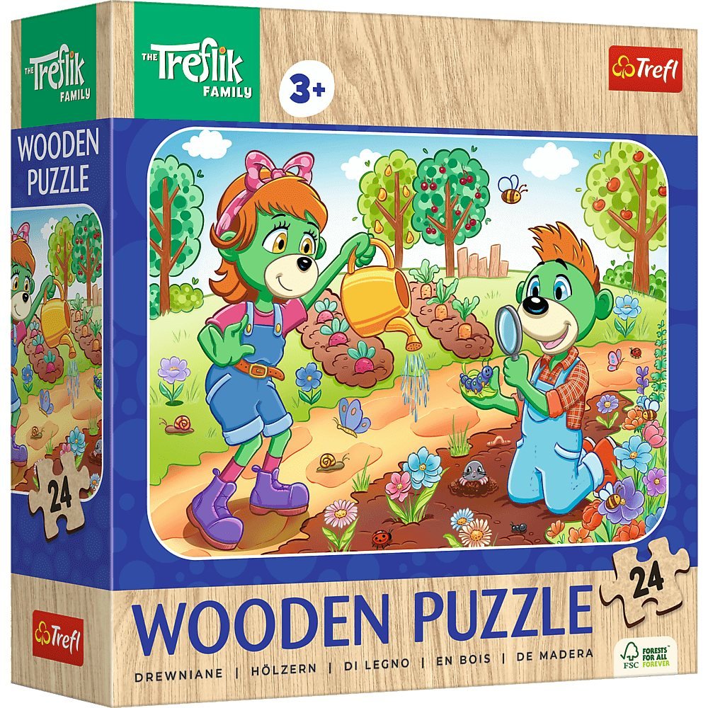 Trefl PAP, puzzle 24 drewniane poznaj rodzinę treflików 20263