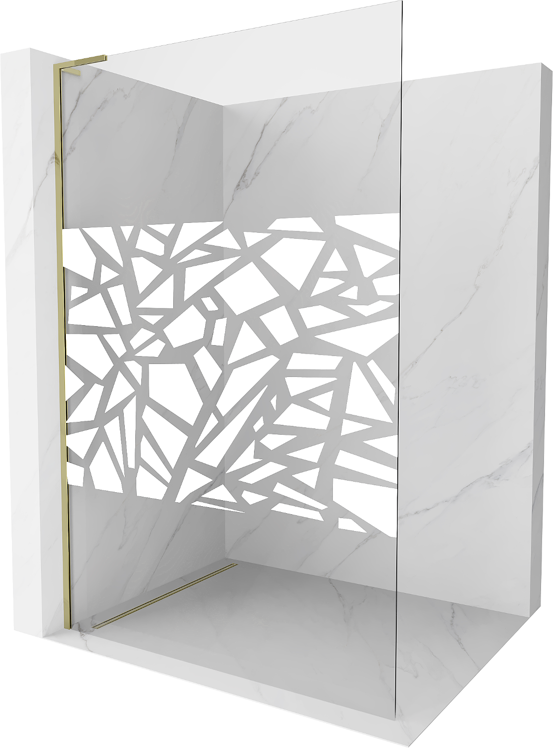 Mexen Kioto L ścianka prysznicowa Walk-in 100 x 200 cm, biały wzór, złota - 800-100-103-50-78