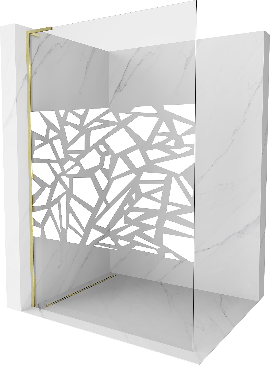 Mexen Kioto L ścianka prysznicowa Walk-in 110 x 200 cm, biały wzór, złota szczotkowana - 800-110-103-55-85