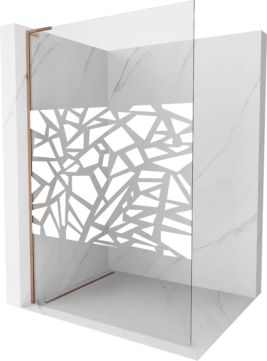 Mexen Kioto L ścianka prysznicowa Walk-in 70 x 200 cm, biały wzór, różowe złoto - 800-070-103-60-85