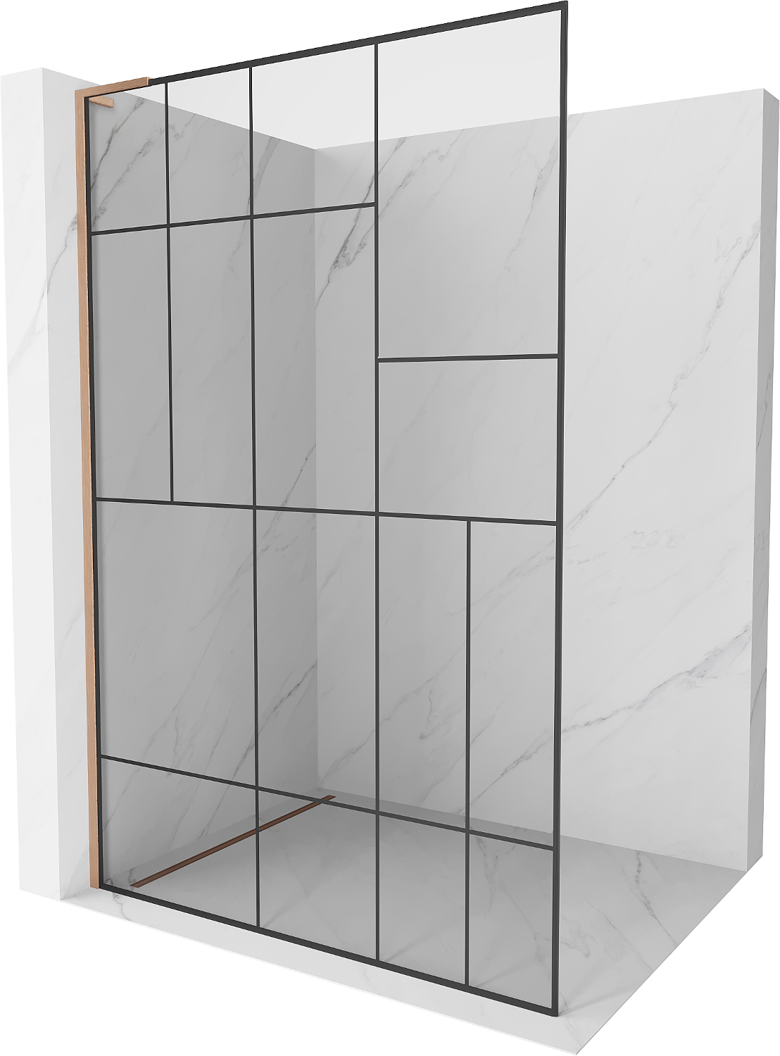 Mexen Kioto L ścianka prysznicowa Walk-in 120 x 200 cm, czarny wzór, miedź szczotkowana - 800-120-103-65-78