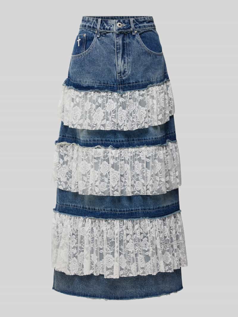 Spódnica jeansowa z obszyciem z koronki model ‘BABYDOLL’