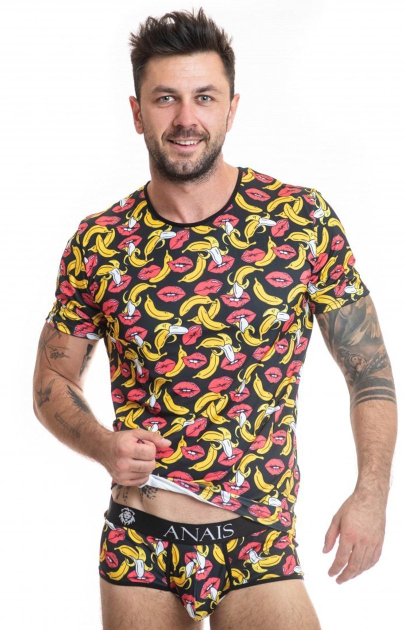 Banana wzorzysta koszulka męska, Kolor czarno-żółty, Rozmiar L, Anais - Primodo.com