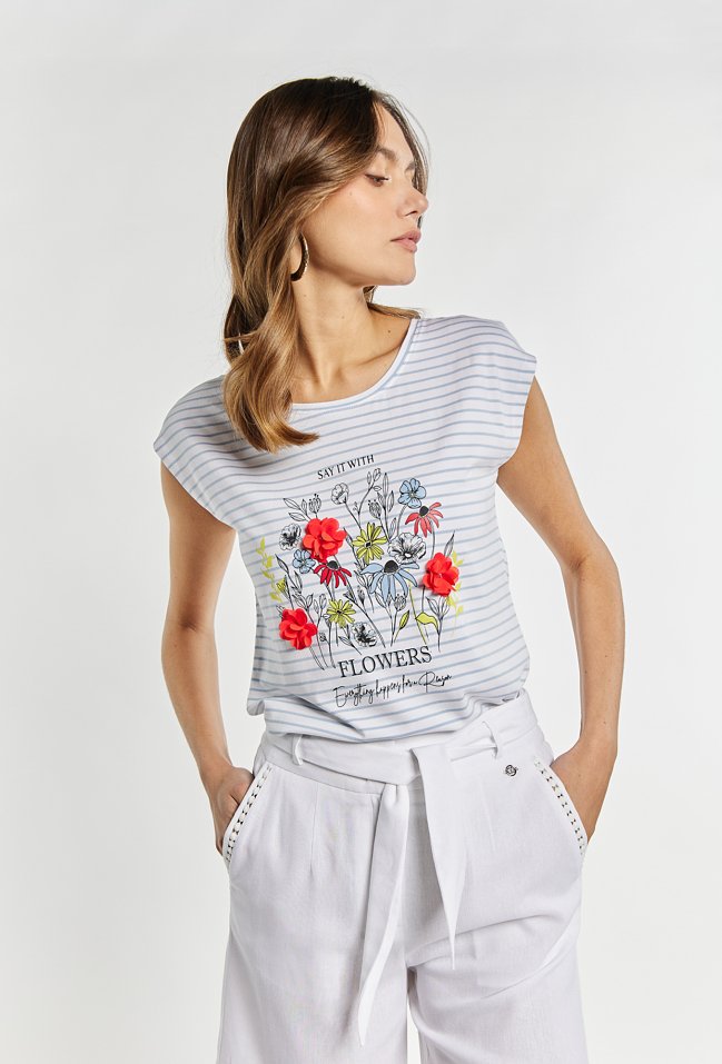 Wiskozowy T-shirt damski - Monnari