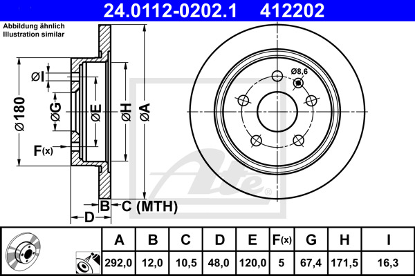ATE TARCZA HAMULCOWA 24.0112-0202.1 CHEVROLET MALIBU 2.0D 12